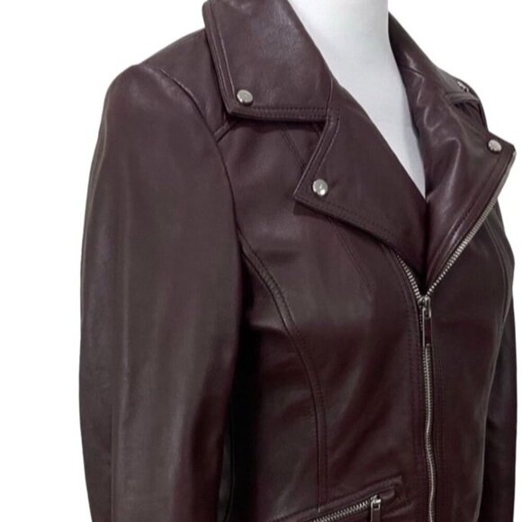 Karen Millen Brown Lamb Leather Moto Jacket Women Size 6 US 10 UK 38 EU MSRP 639 - Picture 6 of 12